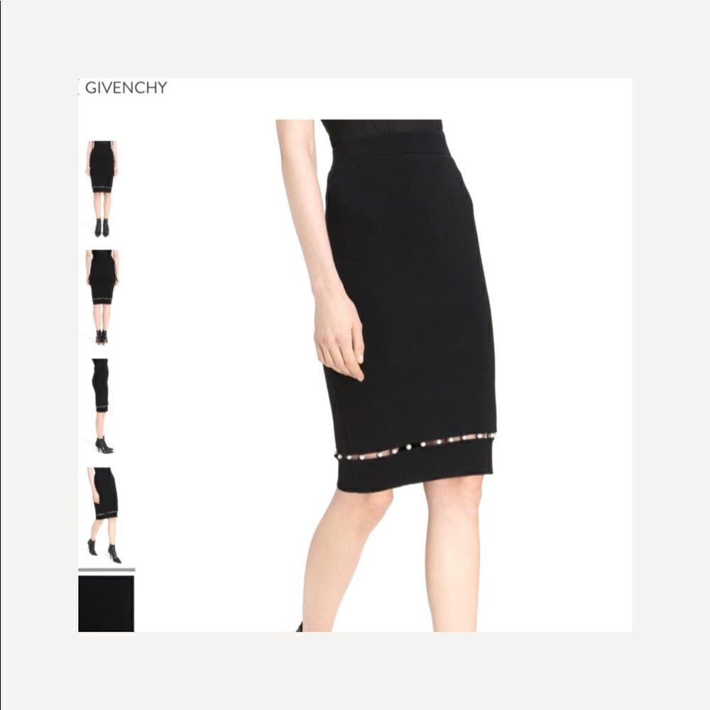 Givenchy Black Midi Slip Skirt Pearl Insert Black Wool Blend Skirt New Size XS